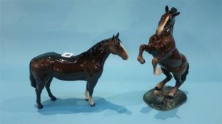 A Beswick Chestnut 'Quarter Horse' and a 'Welsh cob rearing', number 1014