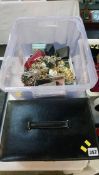 Large quantity of costume jewellery in one box and a jewellery box