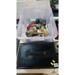 Large quantity of costume jewellery in one box and a jewellery box