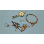 Assorted 9ct gold jewellery etc. including a Ladies watch, two unmarked yellow metal rings etc.