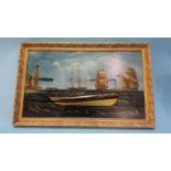 A 19th century half block boat, 'Seaflower' mounted on panel, painted with steamships and sailing
