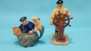 A Royal Doulton 'Old Salt' teapot, D6818 and a Royal Doulton figure 'The Helmsman', HN 2499 (2)