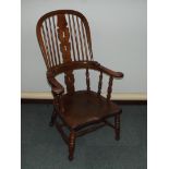 19th Century Windsor chair in elm and ash, hoop ba