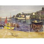 Terry Burke, oil on canvas, harbour scene, signed