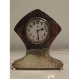 Silver cased mantel clock, engine turned decoratio