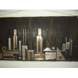 Large mixed media on board depicting Manhattan sky