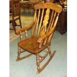 Rocking chair, lath back and pierced splat, shaped