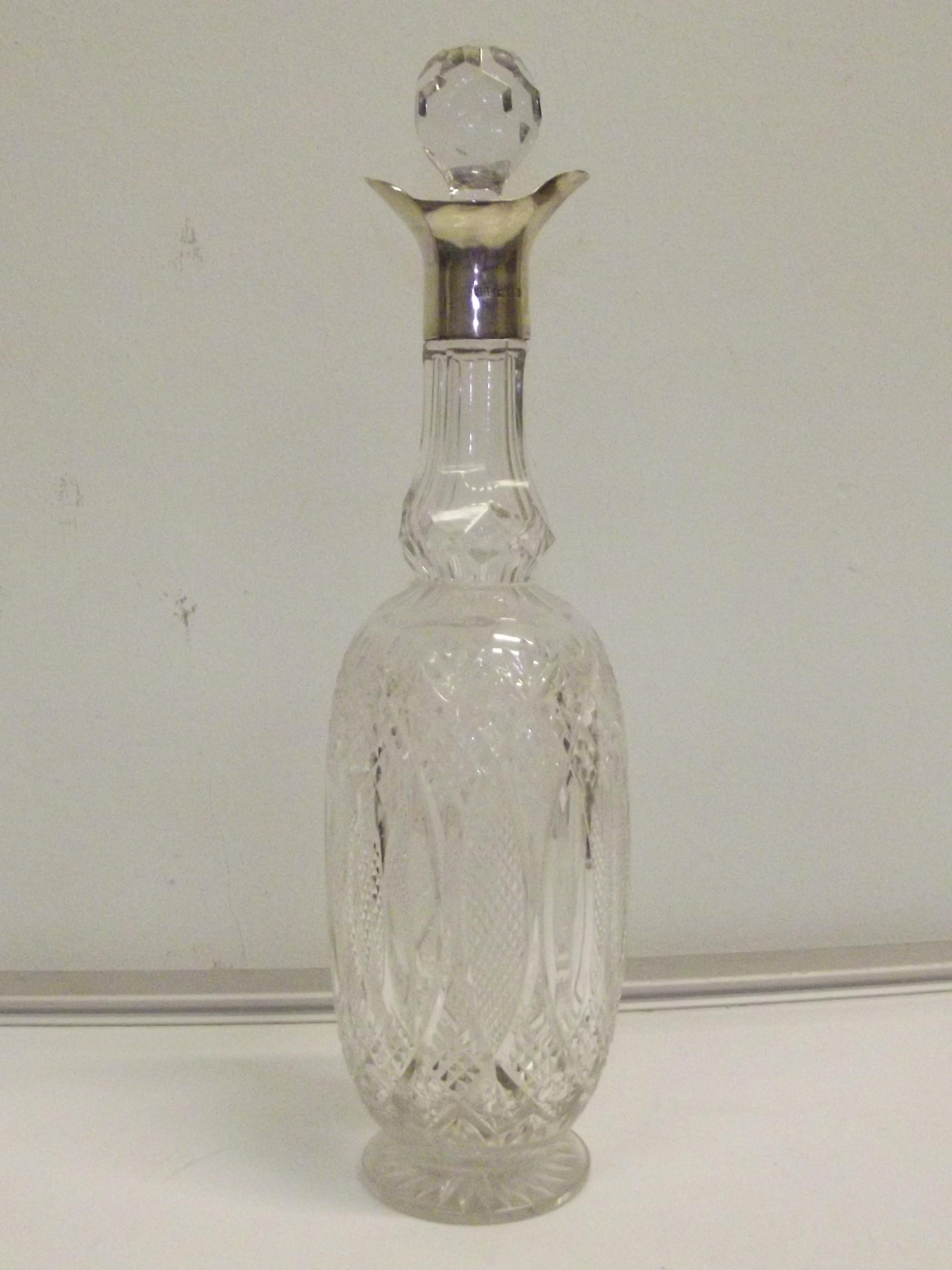 Edwardian silver mounted cut glass decanter, Londo