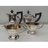 925 silver four piece tea service comprising teapo