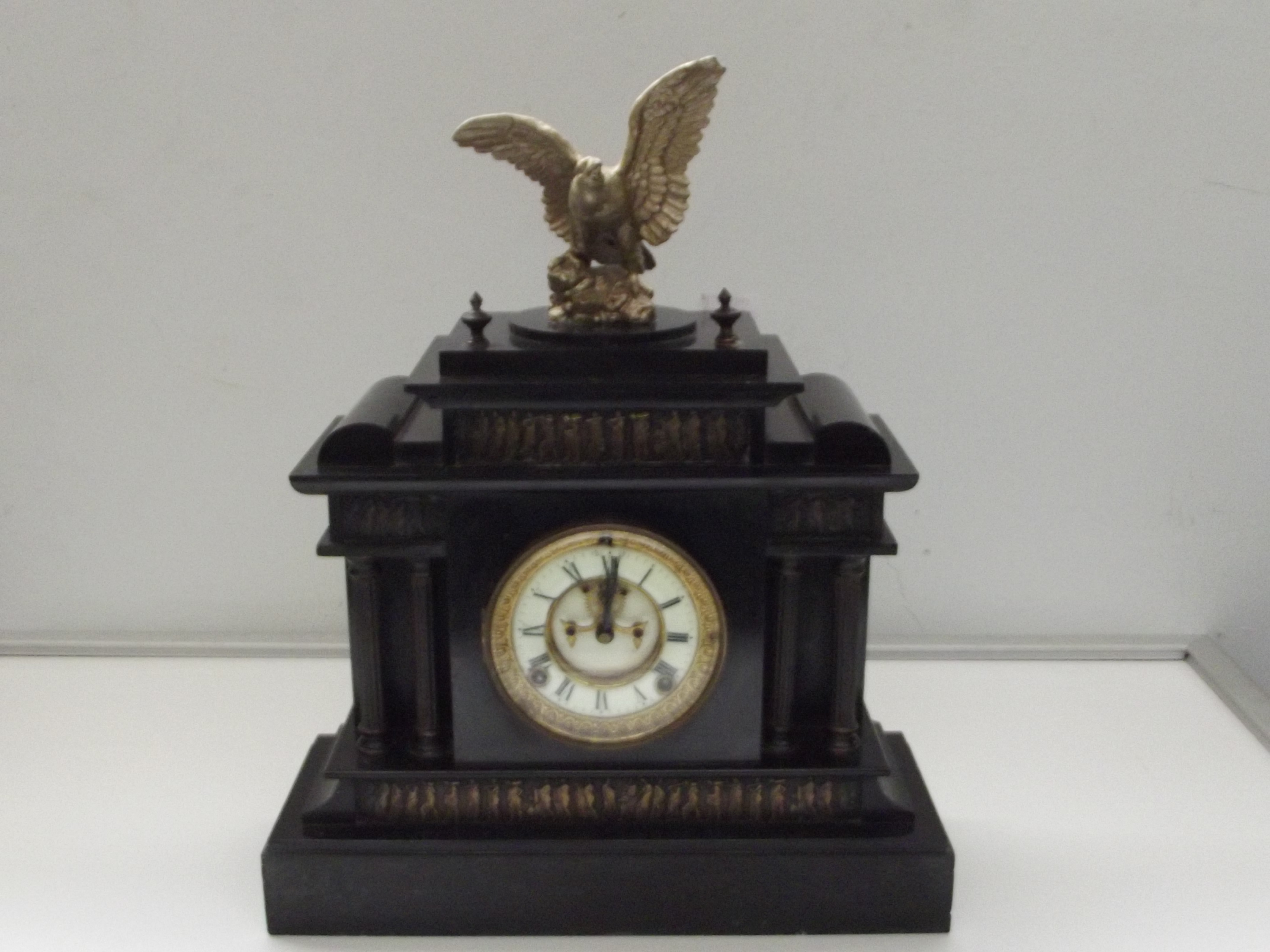 Victorian slate mantel clock, architectural form,