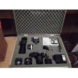 Cosina camera, lenses, flashes and case