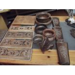 Large collection of carved wood items