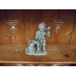 Stoneware figure and two glasses