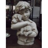 Resin figure of a boy and a dog