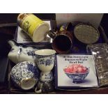 Assorted glass ware and ceramics, blue and white e