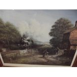 Large framed print depicting a steam train