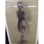 Framed pencil and charcoal drawing signed Dor Grah