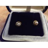 Pair of 9 carat gold earrings set with pearls