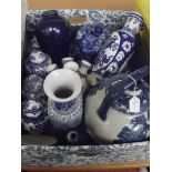 Large collection of blue and white ceramics