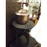 Victorian copper kettle on Indian carved wood sta