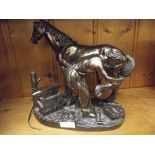 Bronzed resin group, horse and farrier