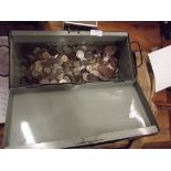 Tin deed box containing coin collection