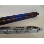 Large Bristol blue glass rolling pin, transfer the