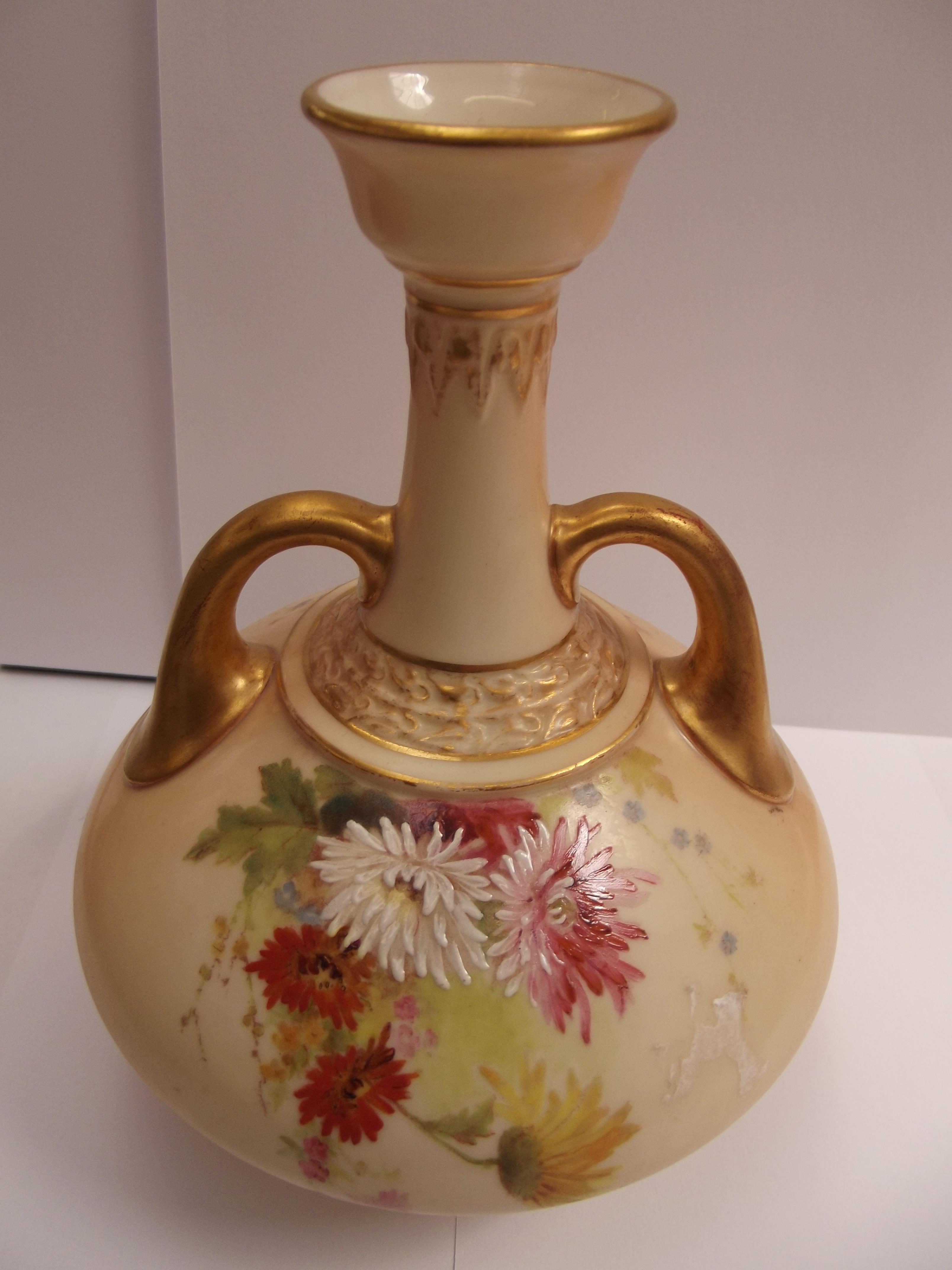 1899 Royal Worcester Two Loop Handled Vase, Chrysa