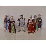 Set of 7 Sitzendorf figures, models as Henry VIII