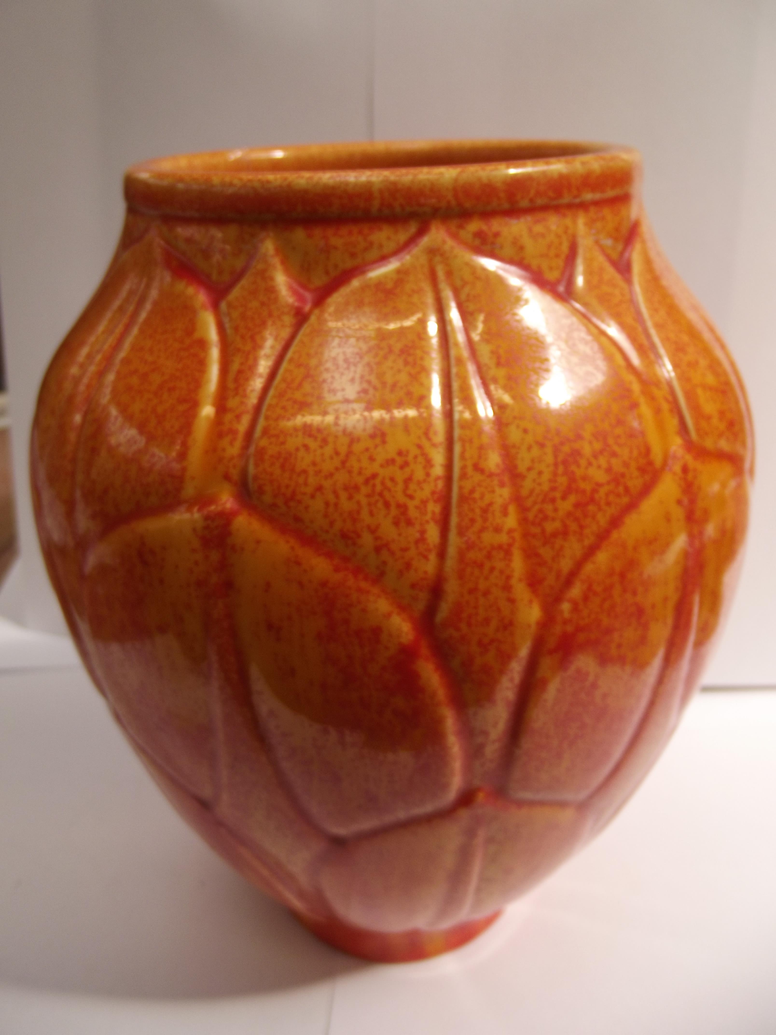 Royal Lancastrian Orange Mottled Vase. Height 21cm