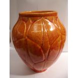 Royal Lancastrian Orange Mottled Vase. Height 21cm