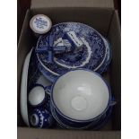 Box of blue and white ceramics