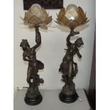 A pair of bronze Par I Moreau sculpture lamps - ea
