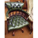 Green deep button leather desk swivel chair