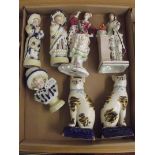 Box of Bisque, Staffordshire figures and a spode f