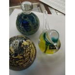 3 glass paper weights