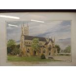 Water colour parish church of St Peter . signed an