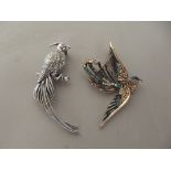 2x bird brooches