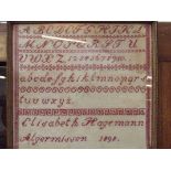 Framed alphabet sampler dated 1898