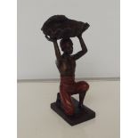 Bronze blackamoor style figure holding shell, heig