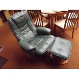 Green leather swivel chair with footstool