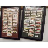 Two framed cigarette cards, classic cars
