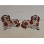 Old Staffordshire pair of brown and white dogs