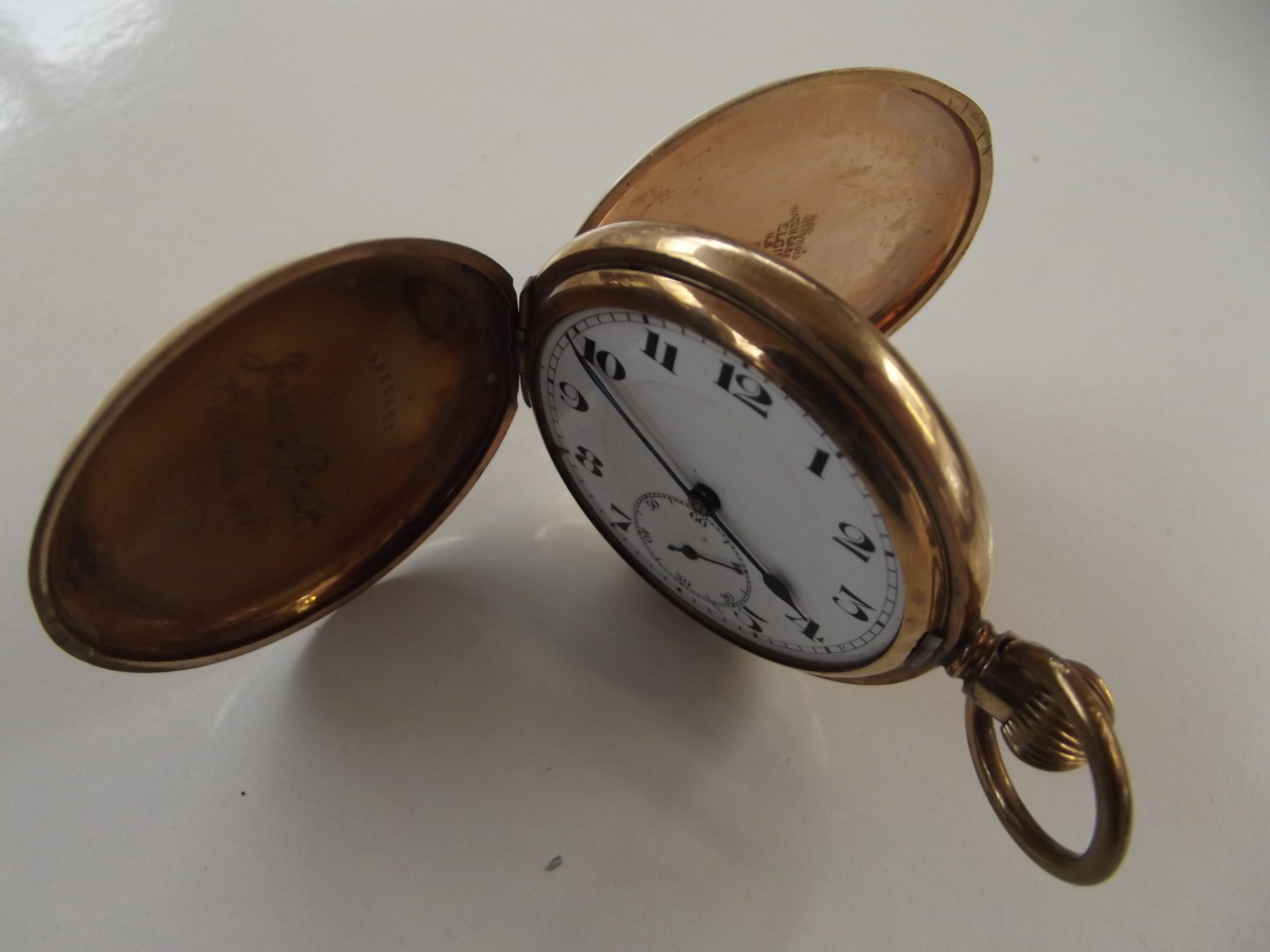 Gold plated full hunter pocket watch