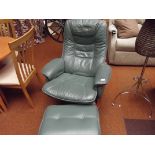 Green leather swivel chair and footstool