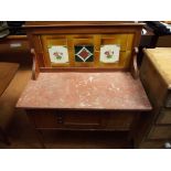 Marble top pine and tile wash stand