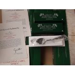 Set of twelve Christmas Carol pewter spoons, boxed