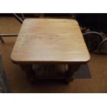 Heavy pine side table on casters