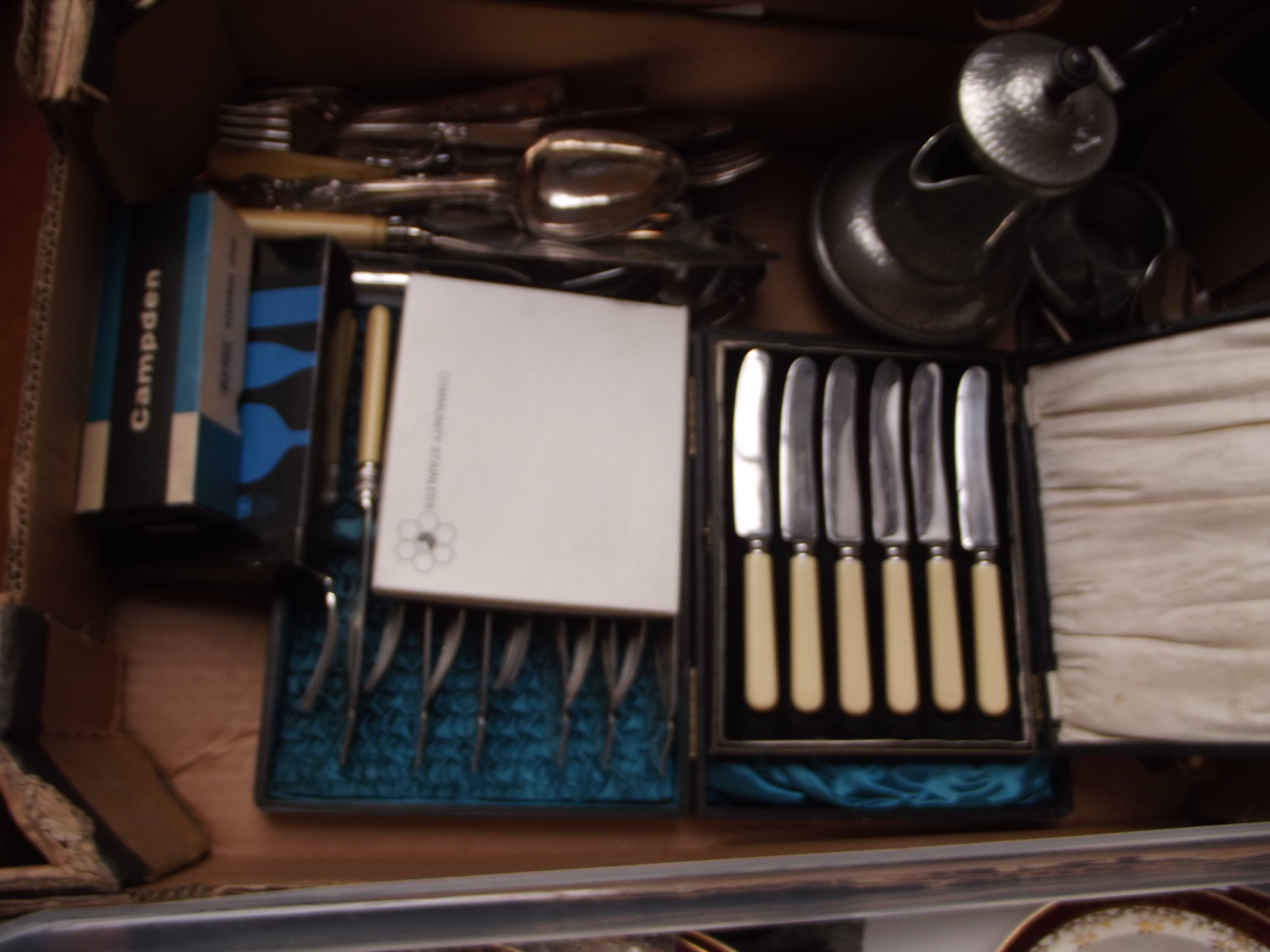 Box of flatware and others