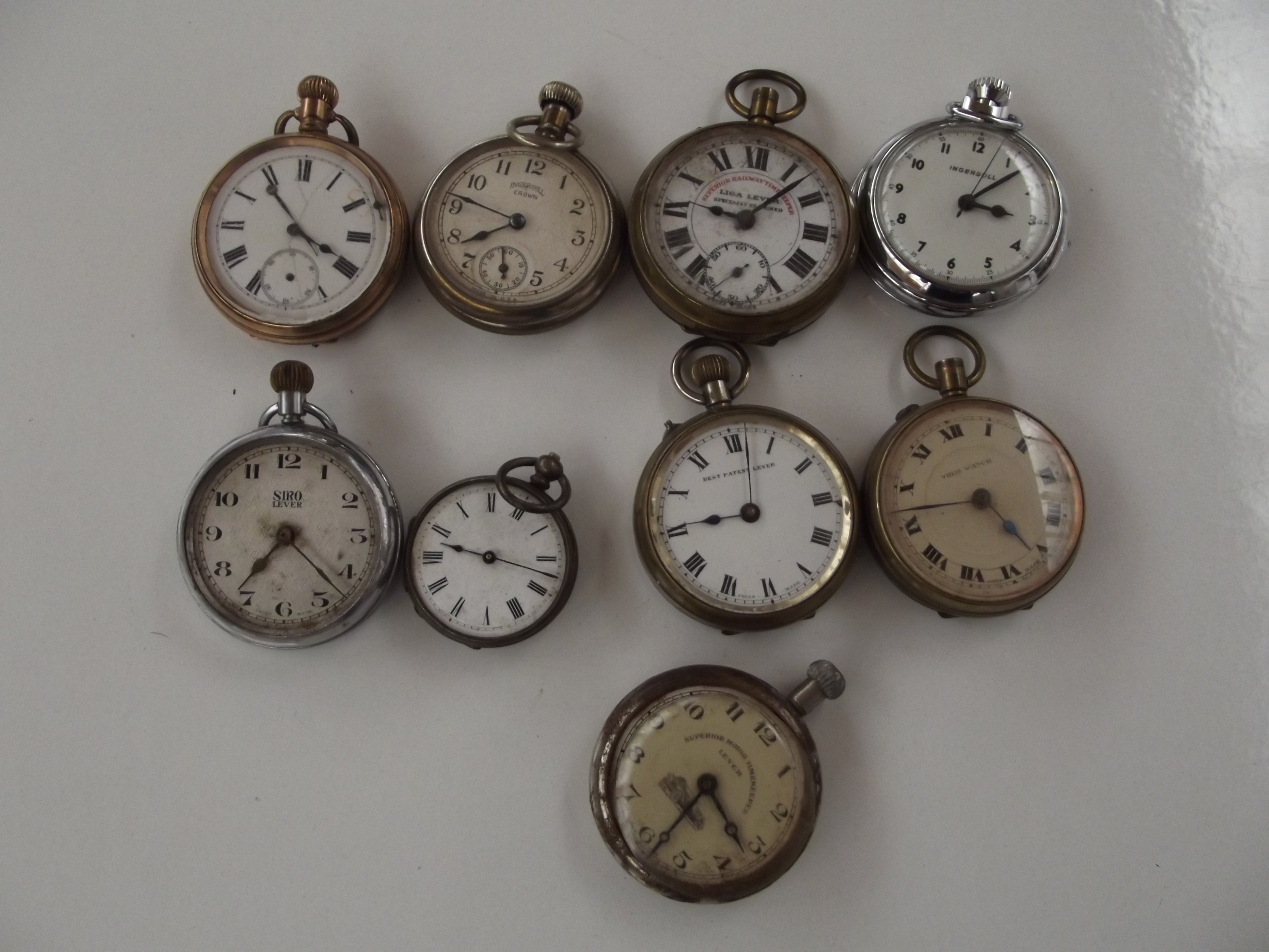 Collection of 9 pocket watches for spares and repa